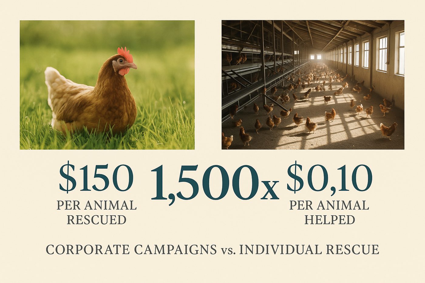 Corporate campaigns help 1,500 times more animals per dollar than individual rescue