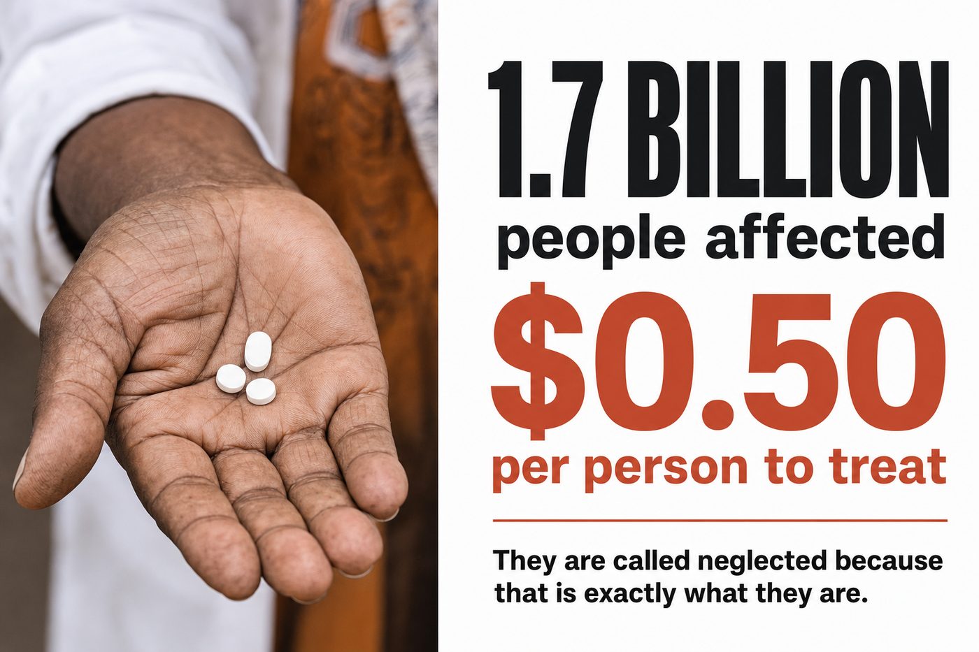 1.7 billion people affected, $0.50 per person to treat: they are called neglected because that is exactly what they are